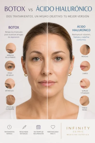 Diferencias entre botox y ácido hialurónico según objetivo facial