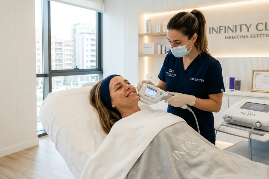 Tratamiento HIFU facial para mejorar la firmeza del rostro en Valencia.