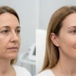 Comparativa antes y después de un tratamiento HIFU facial en Valencia.